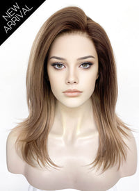 Brown With Dark Roots Straight Lace Front Synthetic Wig LW4049