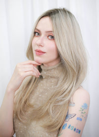 Blonde With Dark Roots Straight Mono Top Lace Wig MN001