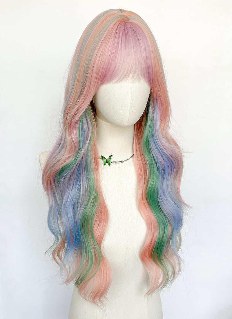 My Little Pony Princess Celestia Pink Rainbow Color Wavy Synthetic Wig NS550