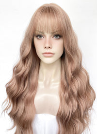 Pastel Peach Pink Wavy Synthetic Hair Wig NS567