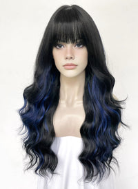 Blue Mixed Black Wavy Synthetic Hair Wig NS570