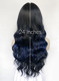 Blue Mixed Black Wavy Synthetic Hair Wig NS570