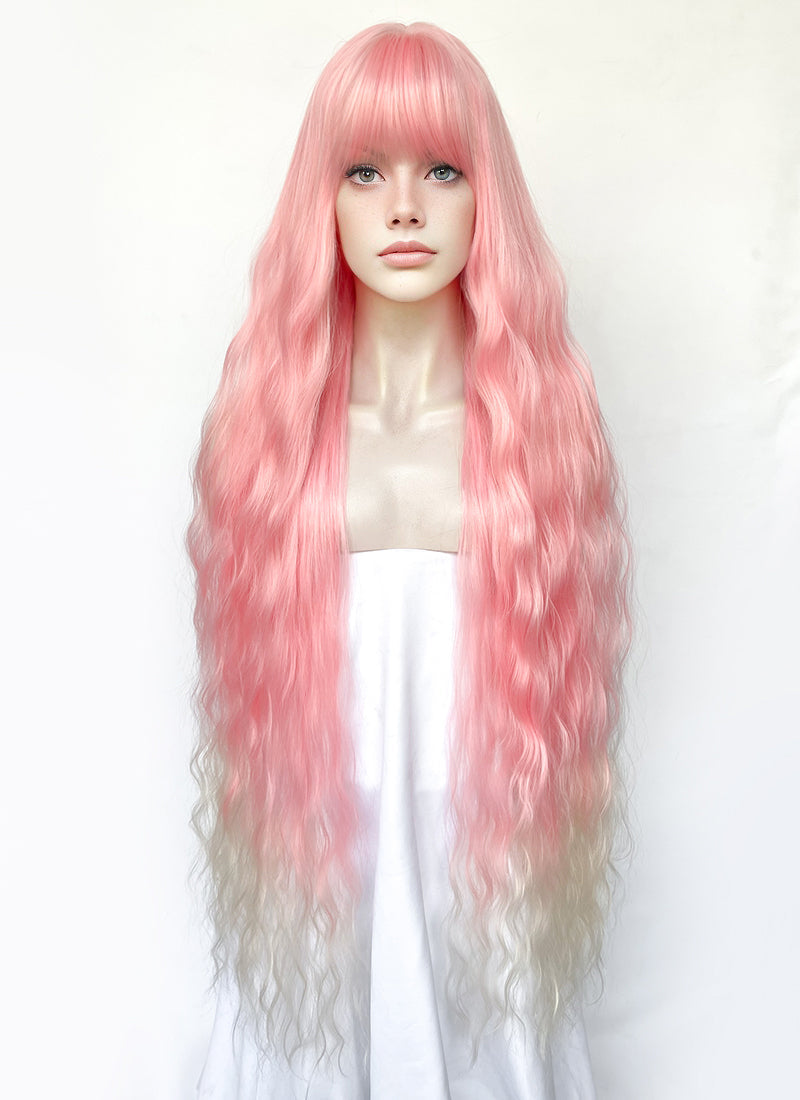 Pink Blonde Ombre Wavy Synthetic Hair Wig NS577