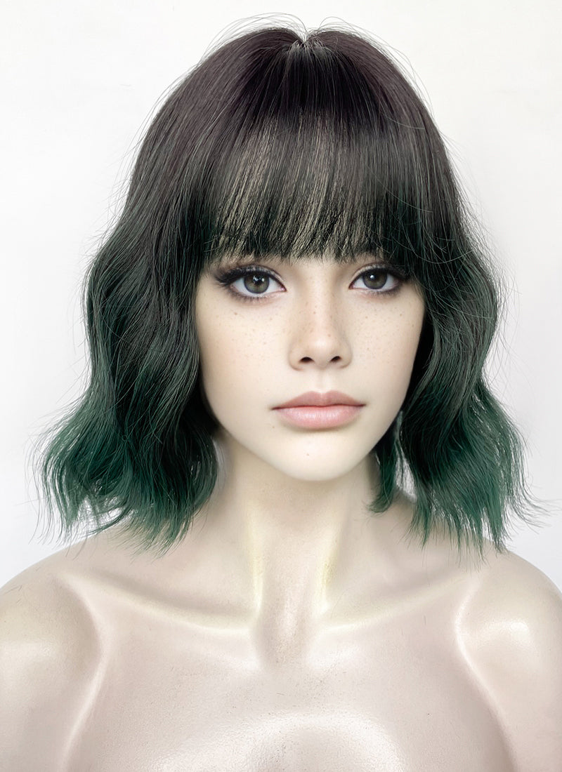 Brunette Green Ombre Wavy Synthetic Hair Wig NS583