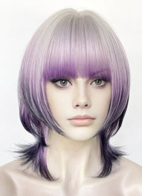 Grey Purple Mixed Straight Synthetic Hair Wig NS586