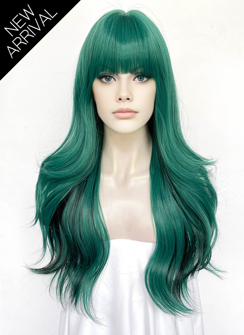 Green Mixed Black Wavy Synthetic Hair Wig NS590