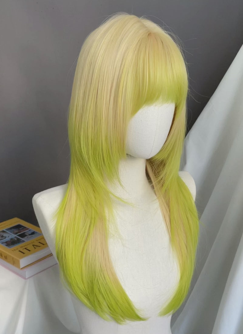 Blonde Green Ombre Straight Synthetic Hair Wig NS595