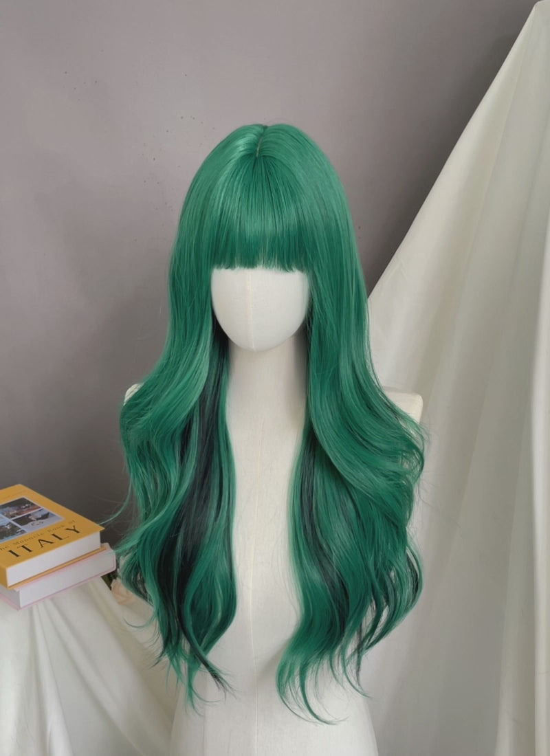 Green Mixed Black Wavy Synthetic Hair Wig NS590