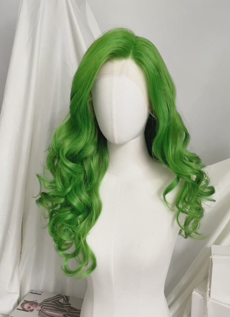 Green Wavy Yaki Lace Front Synthetic Hair Wig LN6033