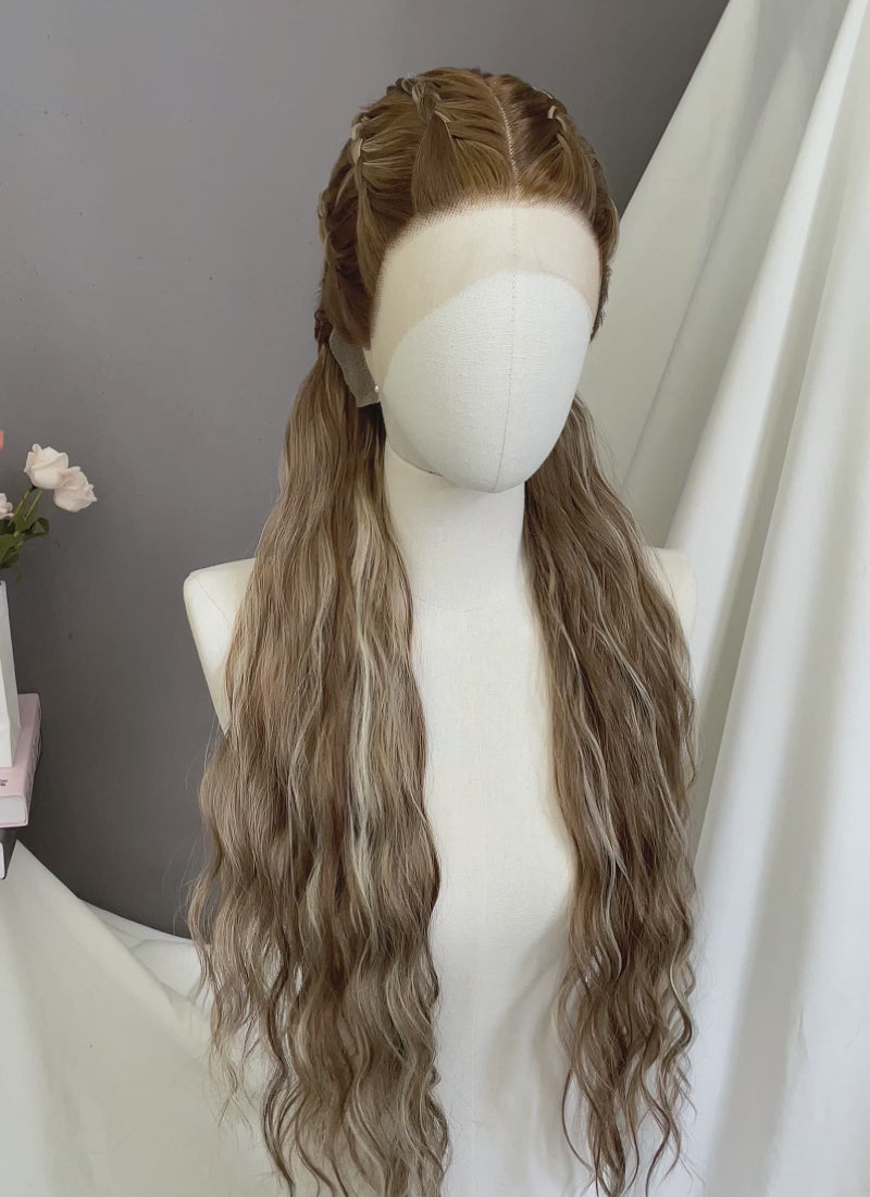 Brown With Blonde Highlights Braided Lace Front Synthetic Wig LF2508