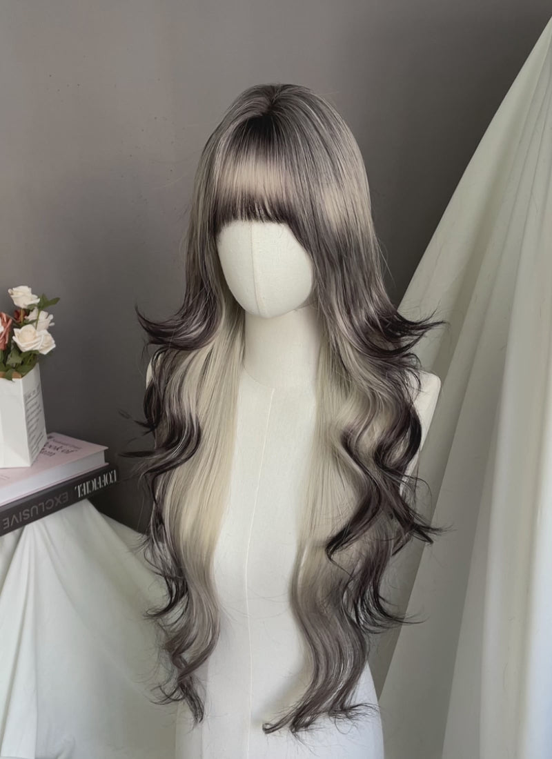 Blonde Mixed Black Wavy Synthetic Hair Wig NS587