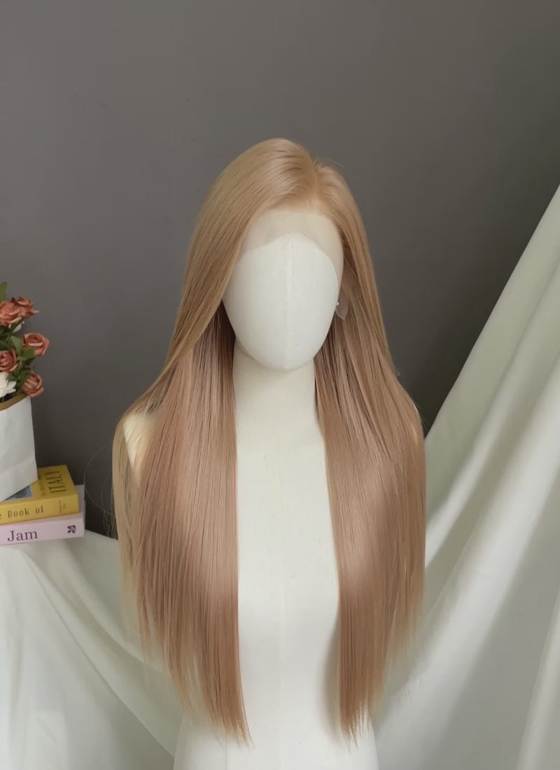 Pastel Peach Pink Straight Lace Front Kanekalon Synthetic Hair Wig LF3350