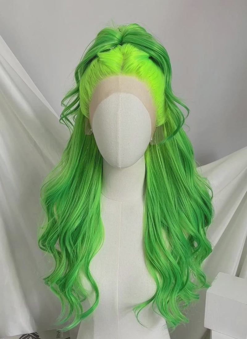 Yellow Green Ombre Wavy Lace Front Synthetic Hair Wig LFK5557