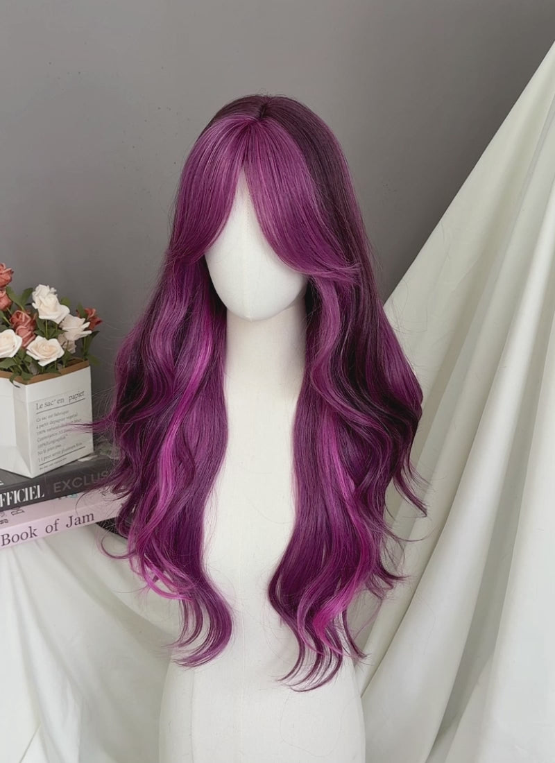 Mixed Purple Wavy Synthetic Hair Wig NS569