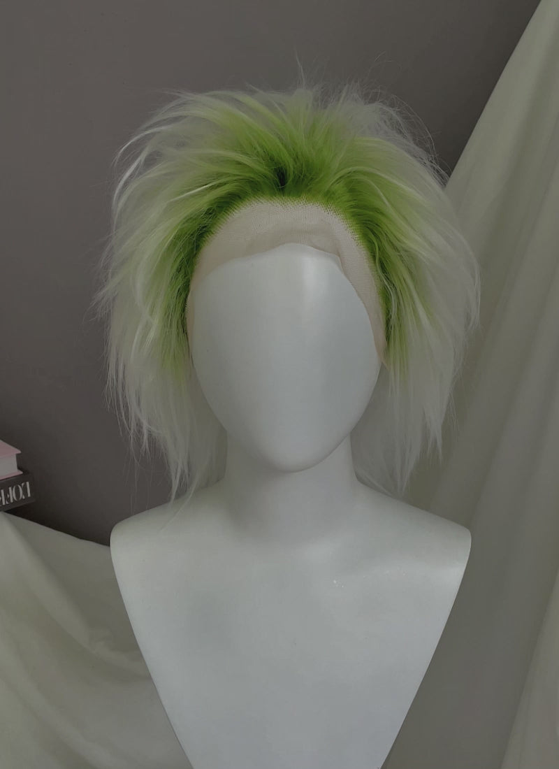 Beetlejuice Grey With Green Roots Wavy Lace Front Synthetic Men's Wig LF6082