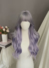 Pastel Grey Mixed Purple Wavy Synthetic Hair Wig NS571