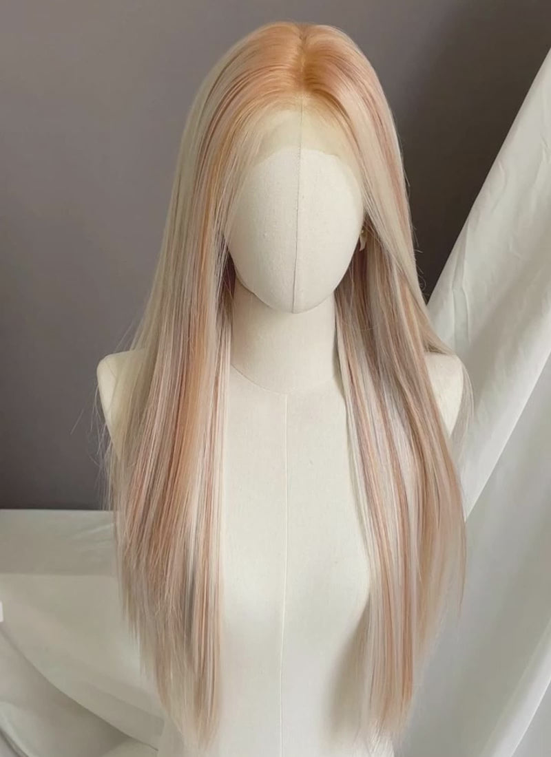 Blonde With Brown Highlights Straight Lace Front Kanekalon Synthetic Hair Wig LF3330