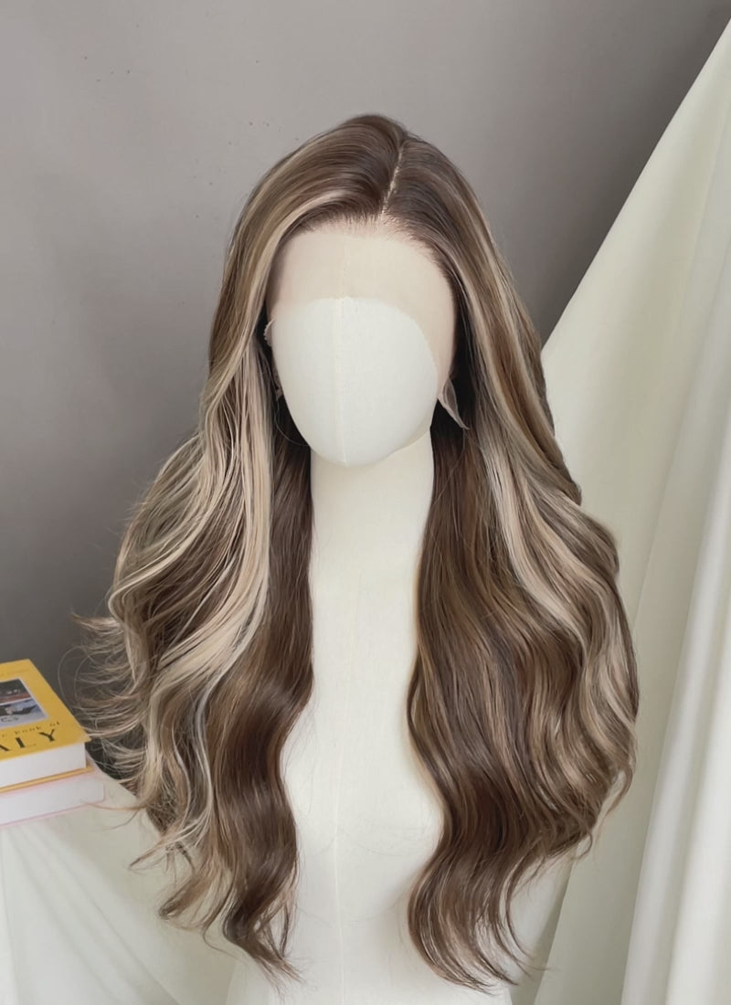 Blonde Mixed Brown Wavy Lace Front Kanekalon Synthetic Wig LFS045