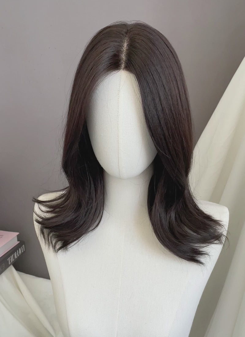 Brunette Curtain Bangs Straight Lace Front Synthetic Wig LF6080