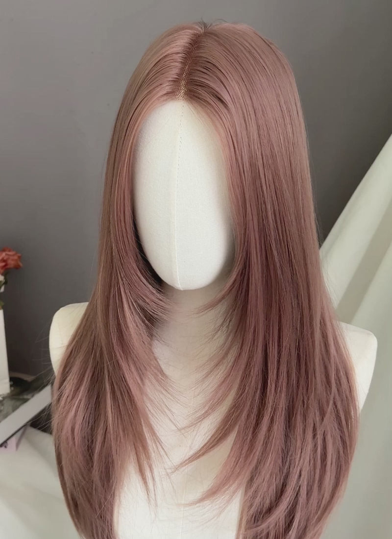 Ash Pink Straight Layered Hush Cut Lace Front Synthetic Hair Wig LF3352