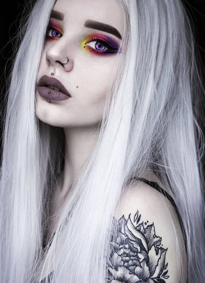 Straight Yaki Silver Grey Lace Front Synthetic Wig LF624N Wig Is