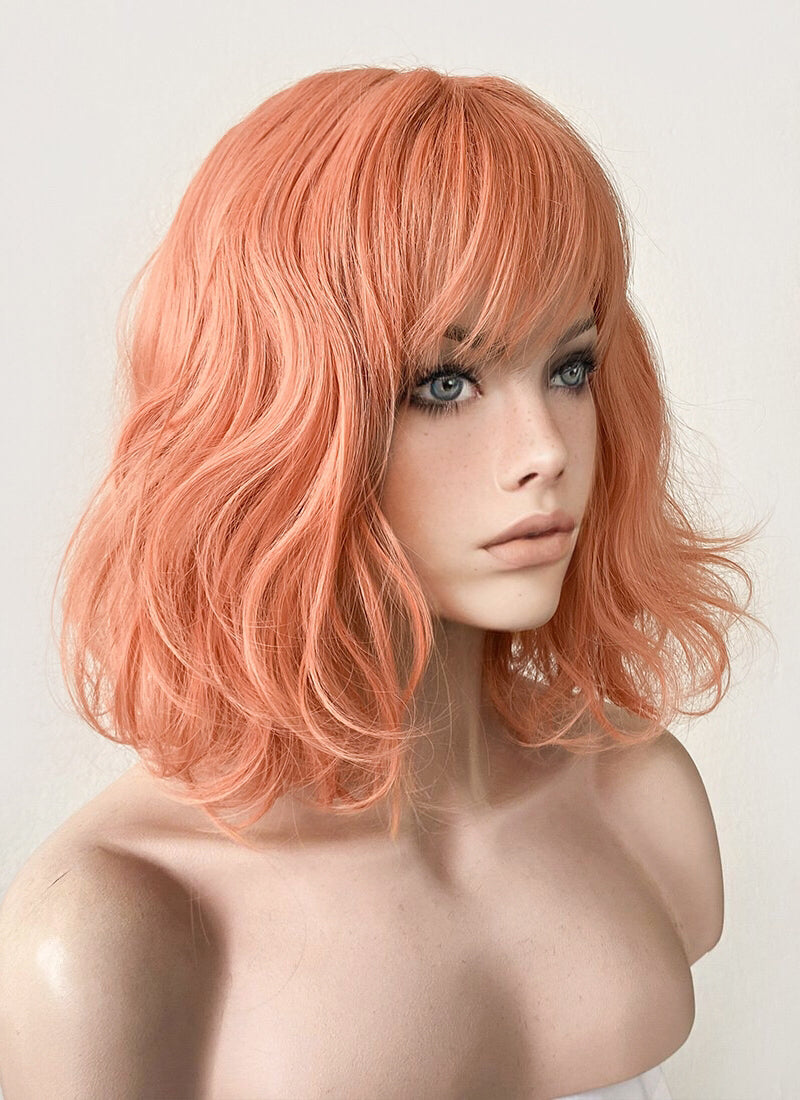 Pastel Peach Pink Wavy Bob Synthetic Wig CM197 Wig Is Fashion