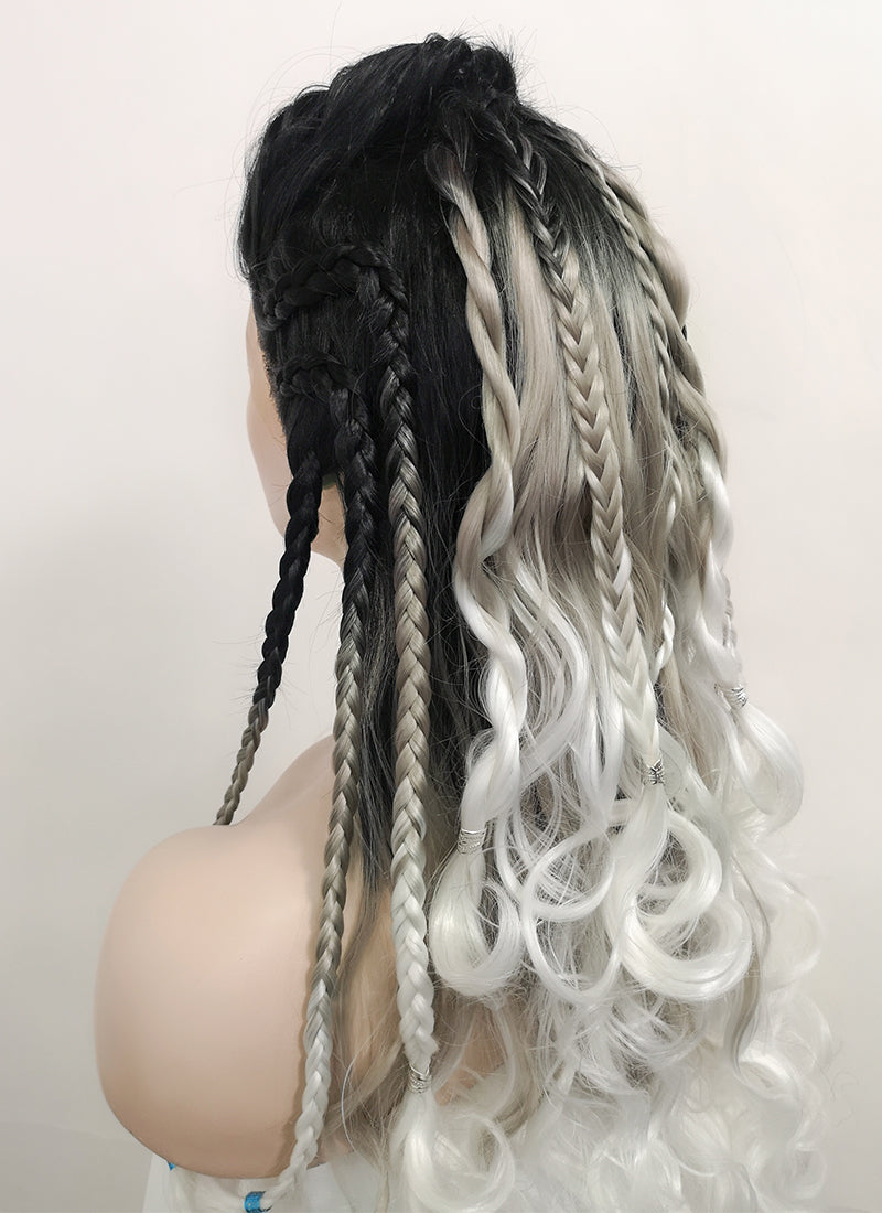 Yasha Nydoorin Black Grey White Ombre Braided Lace Front Synthetic