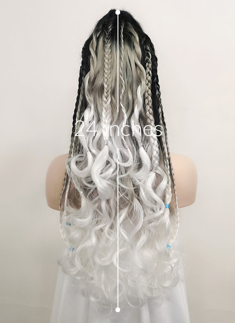 Yasha Nydoorin Black Grey White Ombre Braided Lace Front Synthetic