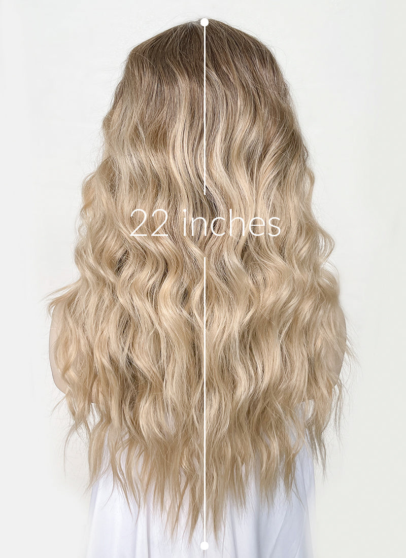 Balayage Blonde Highlights Money Piece Wavy Lace Front Kanekalon Synthetic Wig LF3233