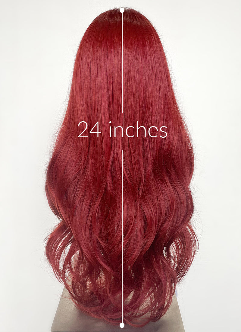 Red Curtain Bangs Wavy Lace Front Synthetic Wig LF3297