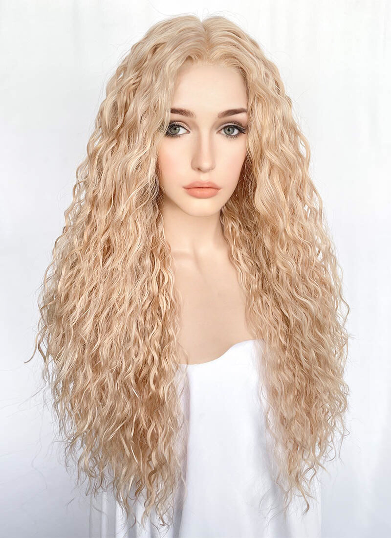 Light Golden Blonde Curly Lace Front Synthetic Wig WigIsFashion