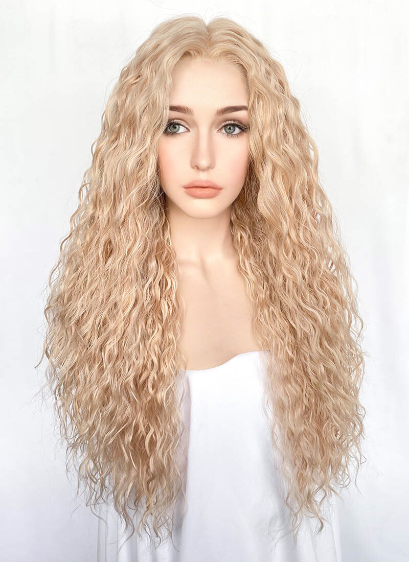 Light Golden Blonde Curly Lace Front Synthetic Wig WigIsFashion