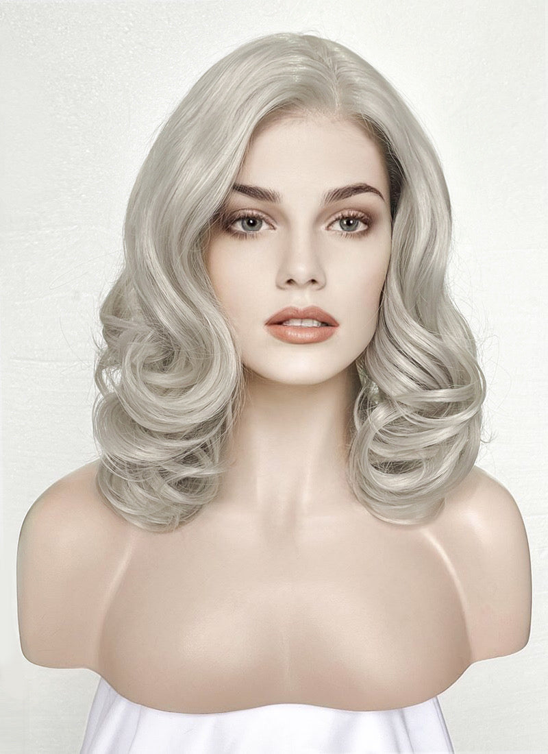 Pastel Blondish Grey Wavy Lace Front Synthetic Wig LF369 Wig Is