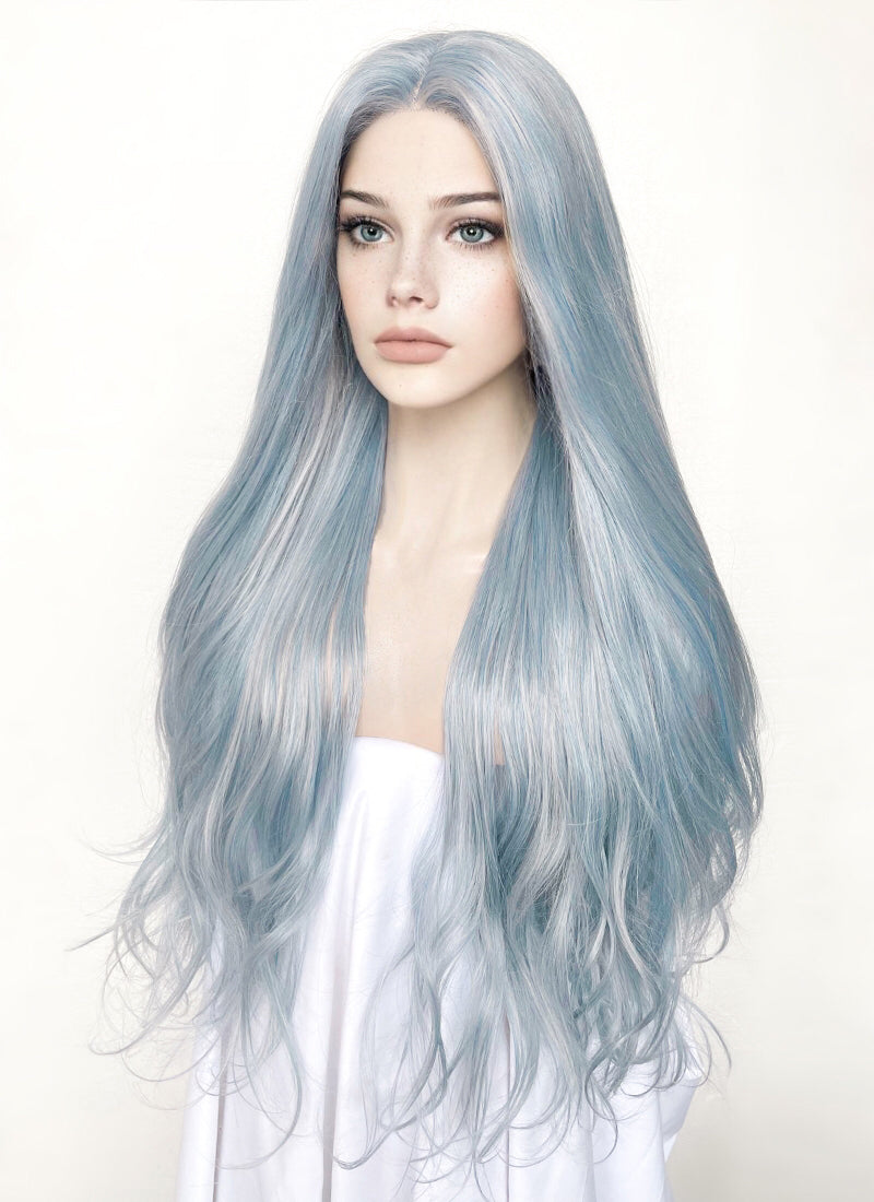 Ash Blue Straight Lace Front Synthetic Wig LF5006 Wig Is Fashion