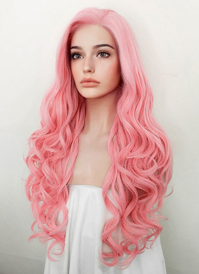 Pink Wavy Lace Front Synthetic Wig LF5092