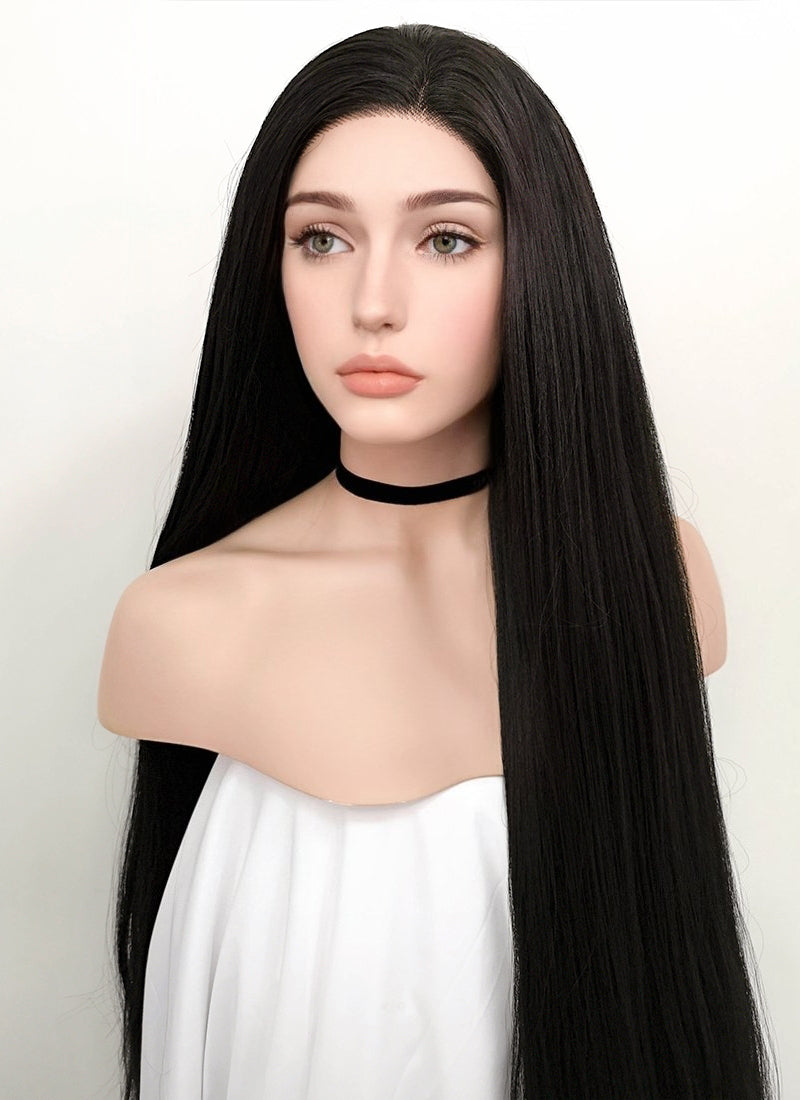 Straight Yaki Natural Black Lace Front Synthetic Wig LF701A Wig