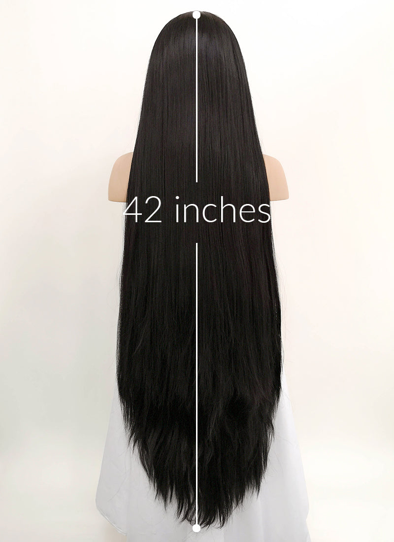 Straight Yaki Natural Black Lace Front Synthetic Wig LF701A Wig