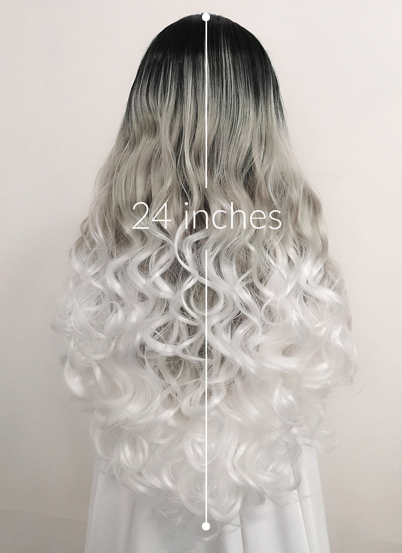 Wavy Black Grey White Ombre Lace Front Synthetic Wig LF781 Wig