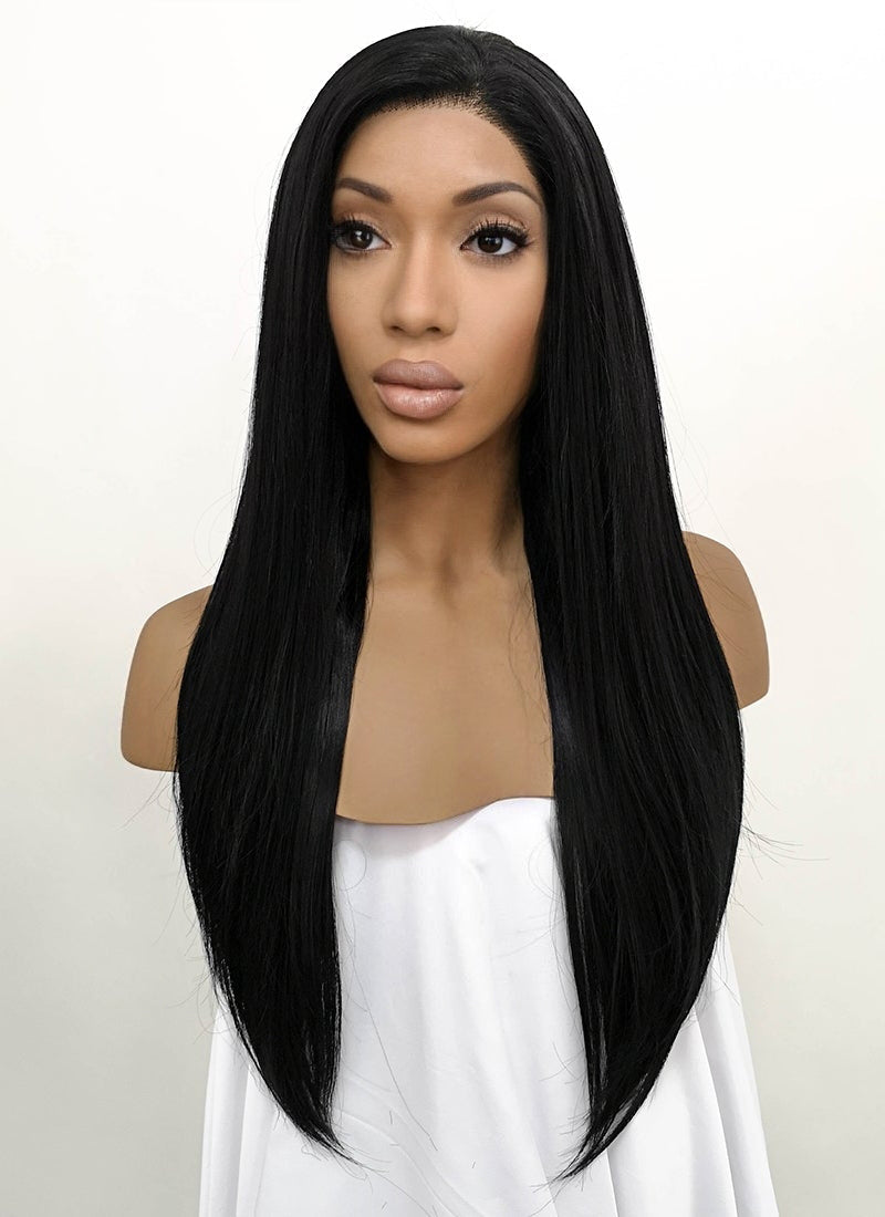 Straight Jet Black Lace Front Synthetic Wig LFB002 Wig Is Fashion