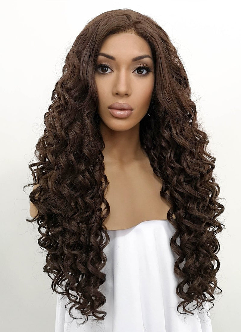 Brunette Spiral Curly Lace Front Synthetic Wig LFB169