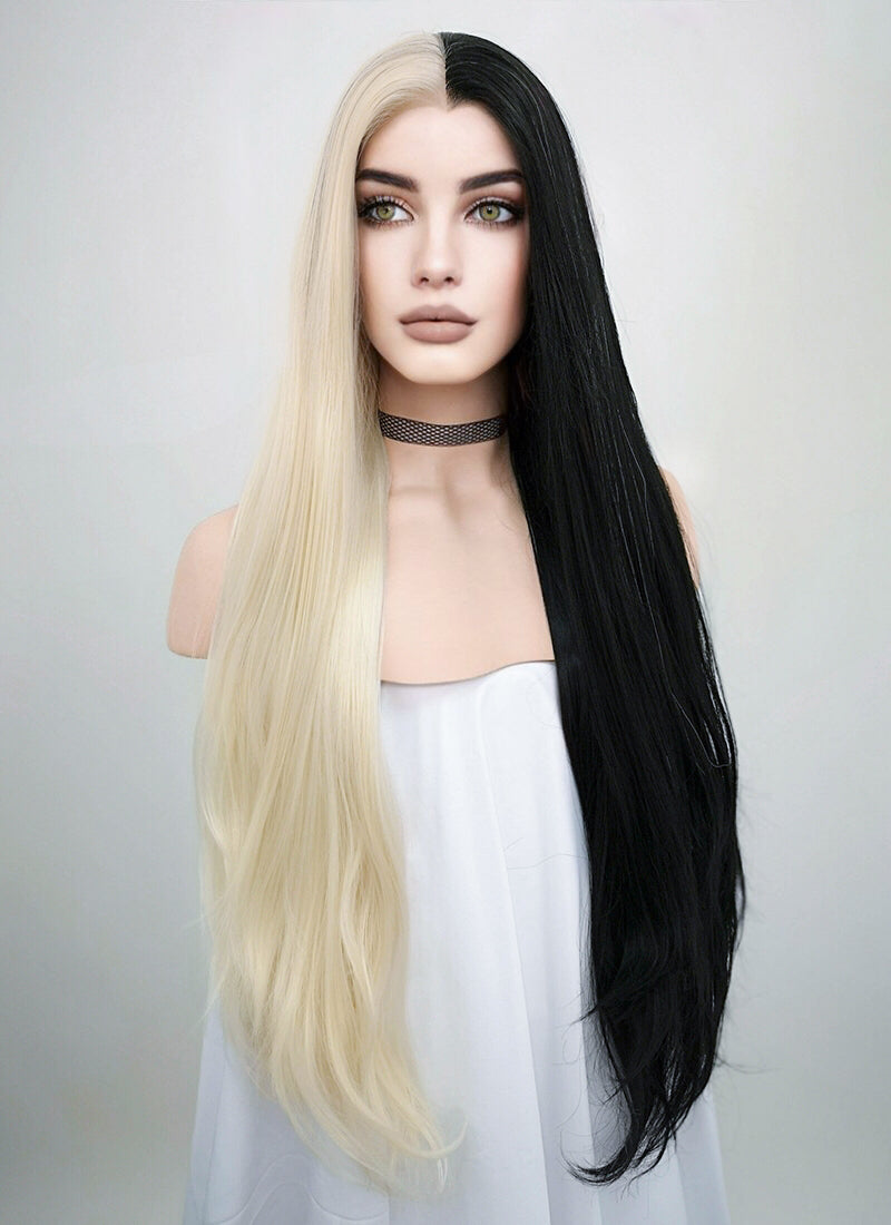 Straight Light Blonde Black Split Gemini Color Lace Front