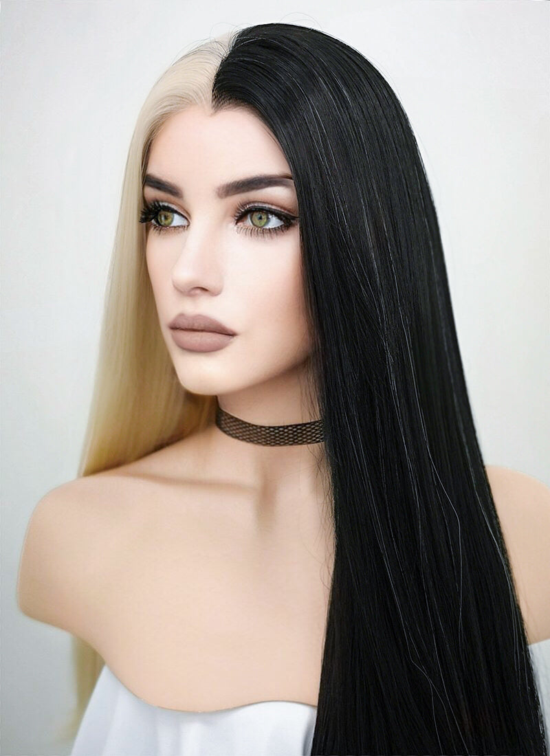 Straight Light Blonde Black Split Gemini Color Lace Front