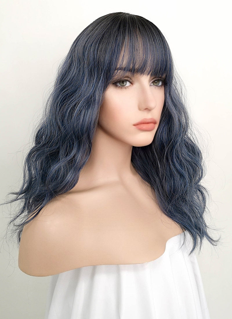 Dark Blue With Dark Roots Wavy Synthetic Wig NS054 Wig Is Fashion