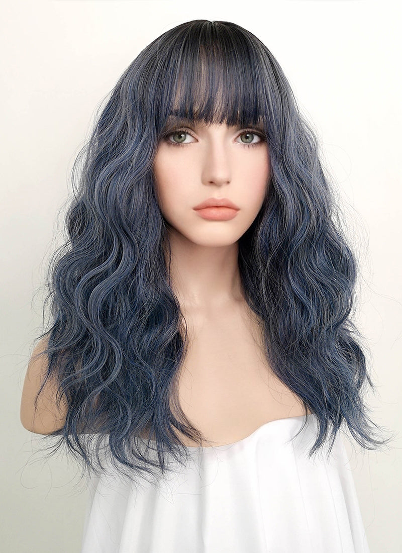 Dark Blue With Dark Roots Wavy Synthetic Wig NS054 Wig Is Fashion