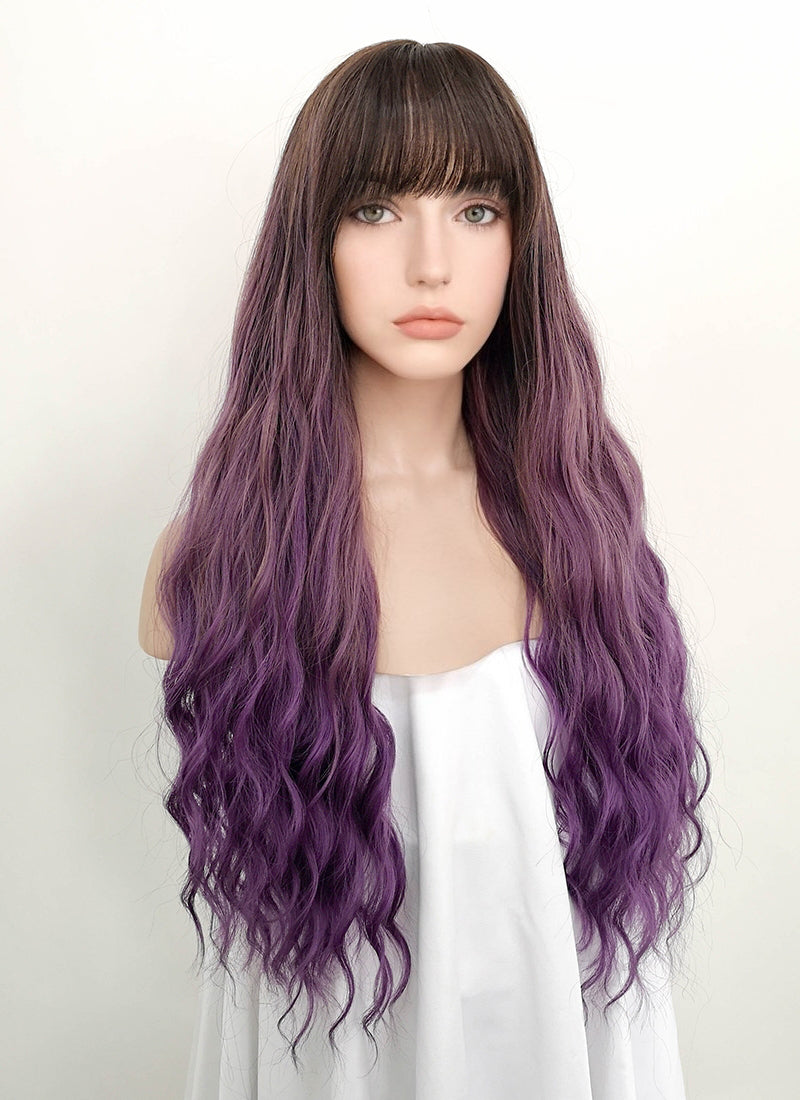 Two Tone Purple With Dark Roots Wavy Synthetic Wig NS068