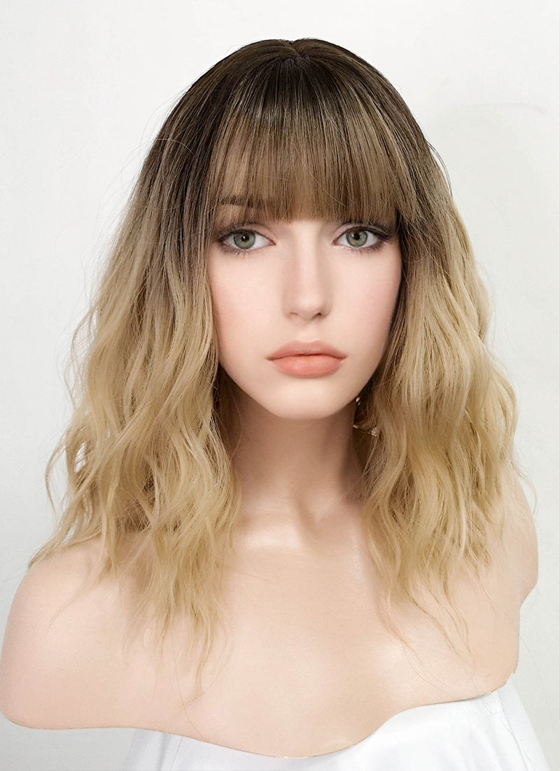 Blonde With Dark Roots Wavy Synthetic Wig NS176 Wig Is Fashion