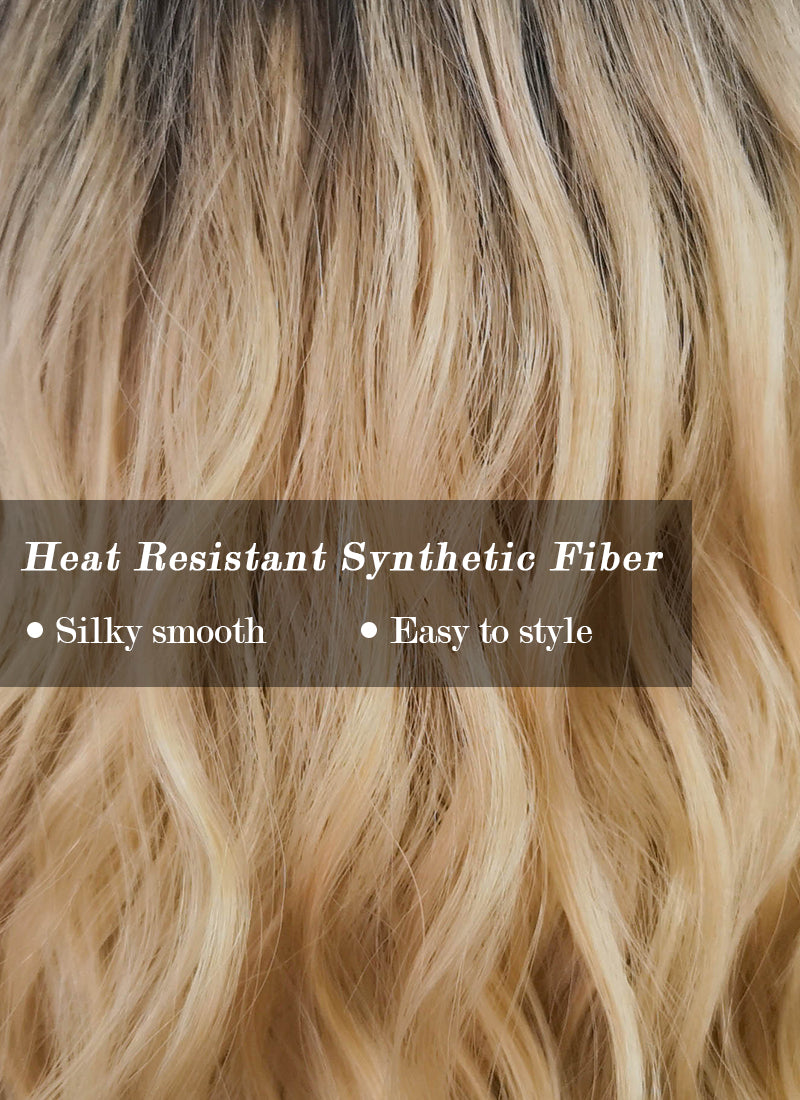 Blonde With Dark Roots Wavy Synthetic Wig NS176 Wig Is Fashion