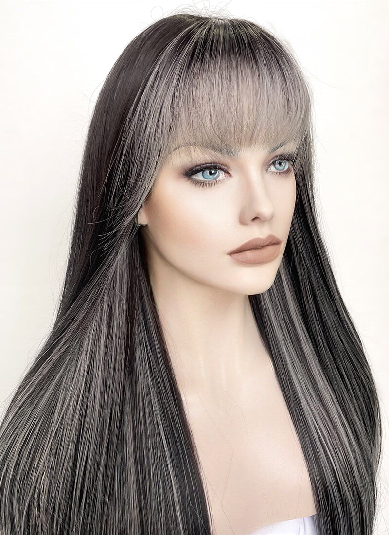 Black Mixed Grey Straight Synthetic Hair Wig NS442